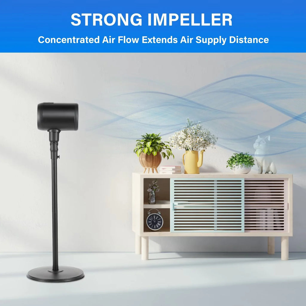 Metal Drum Jet Fan 7 Inch, Indoor and Outdoor Pedestal Fan, 6-speed Rotatable Fan, with Remote Control, Suitable for Bedroom, Living Room and Office, Black