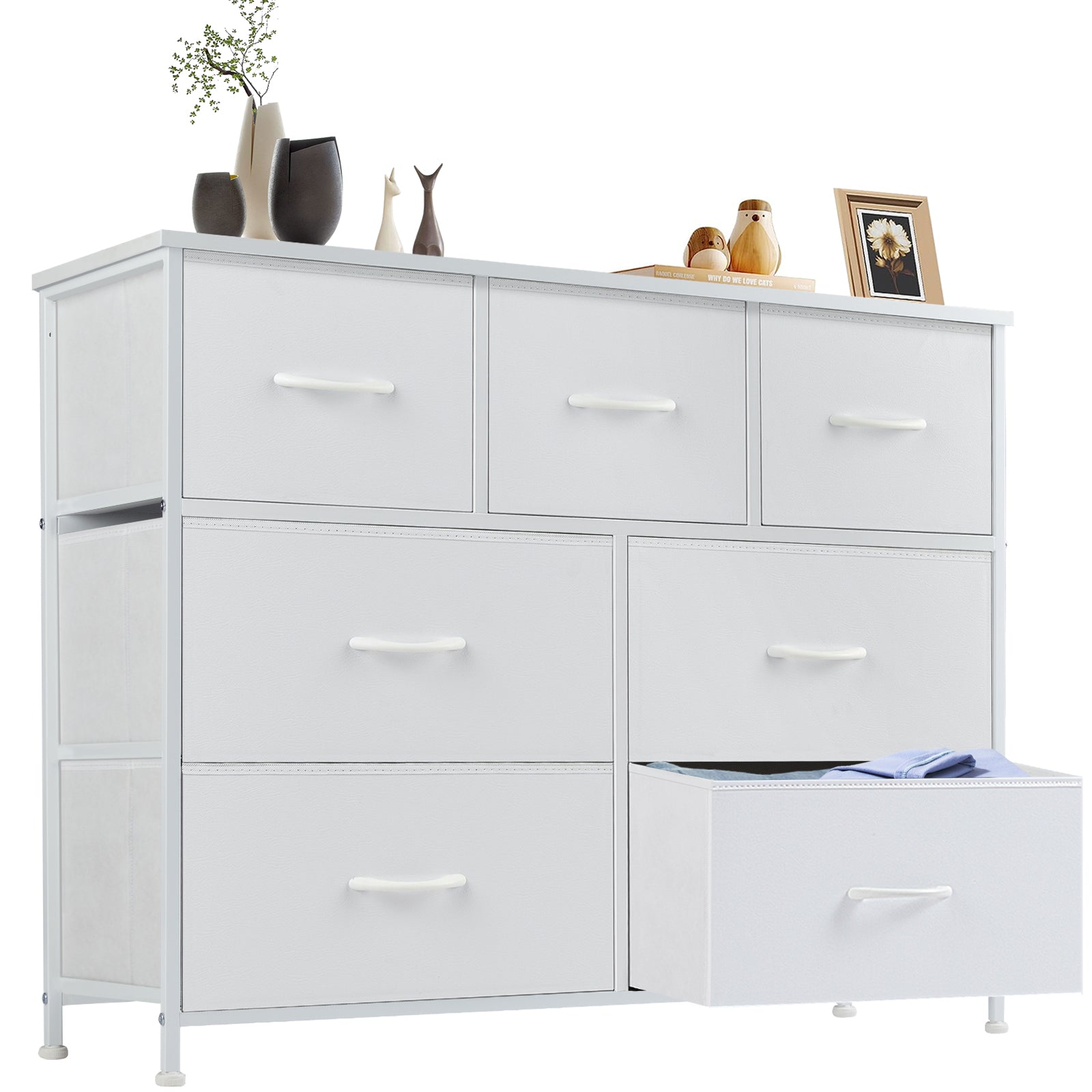Tall Dresser Fabric Storage Tower ,Wooden Top for Kid Room, Closet, Entryway, Nursery