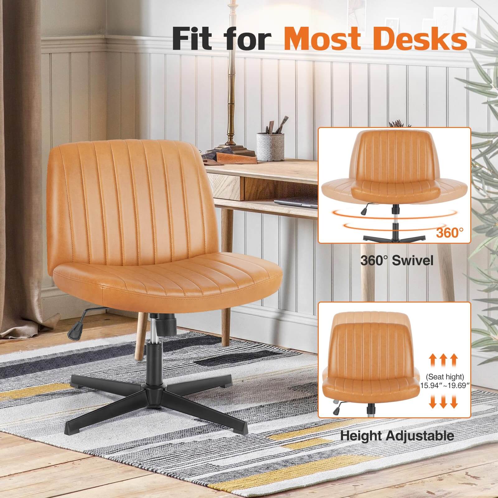 Cross-Legged Chair,No Wheels Armless Swivel Home Office Chair