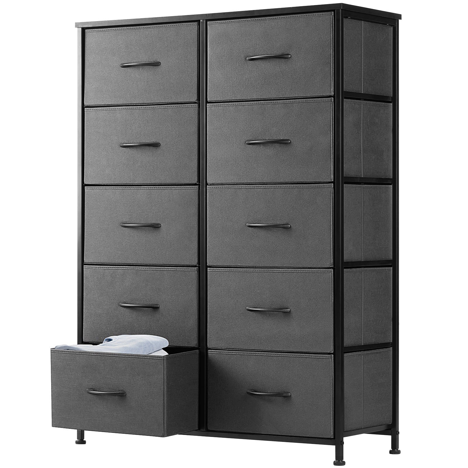 Tall Dresser Fabric Storage Tower ,Wooden Top for Kid Room, Closet, Entryway, Nursery
