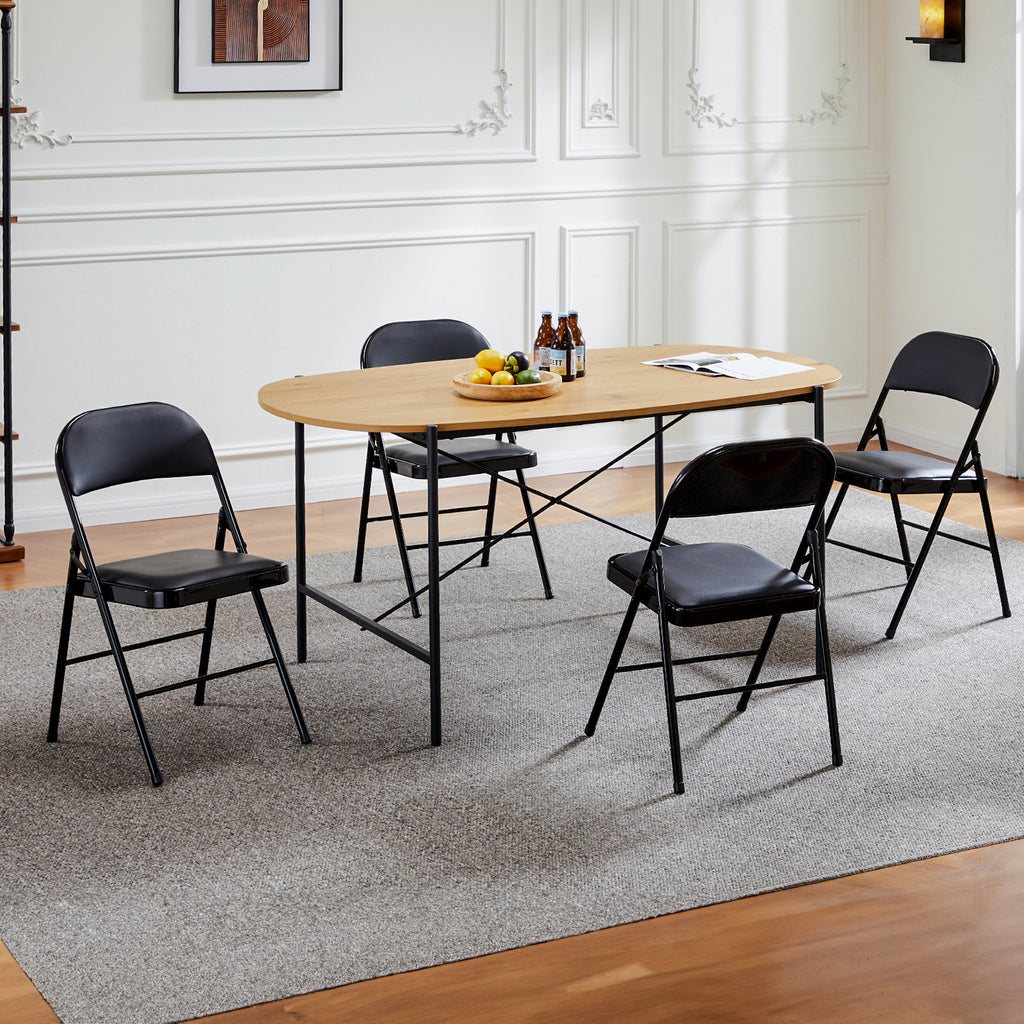Folding Chair, Leather Padded Folding Chairs, Easy to Use and Store, Outdoor and Indoor, for Home, Office, Party, Comfy, Black
