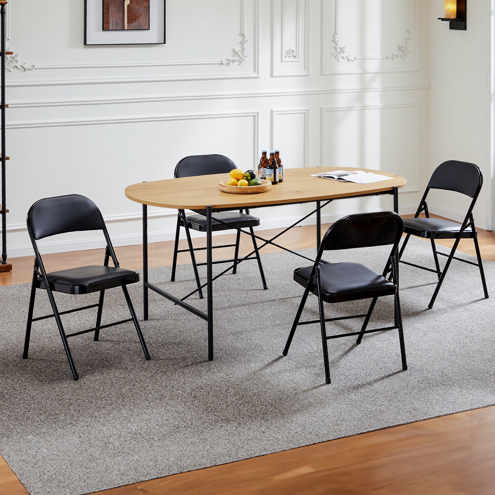 Folding Chair, Leather Padded Folding Chairs, Easy to Use and Store, Outdoor and Indoor, for Home, Office, Party, Comfy, Black