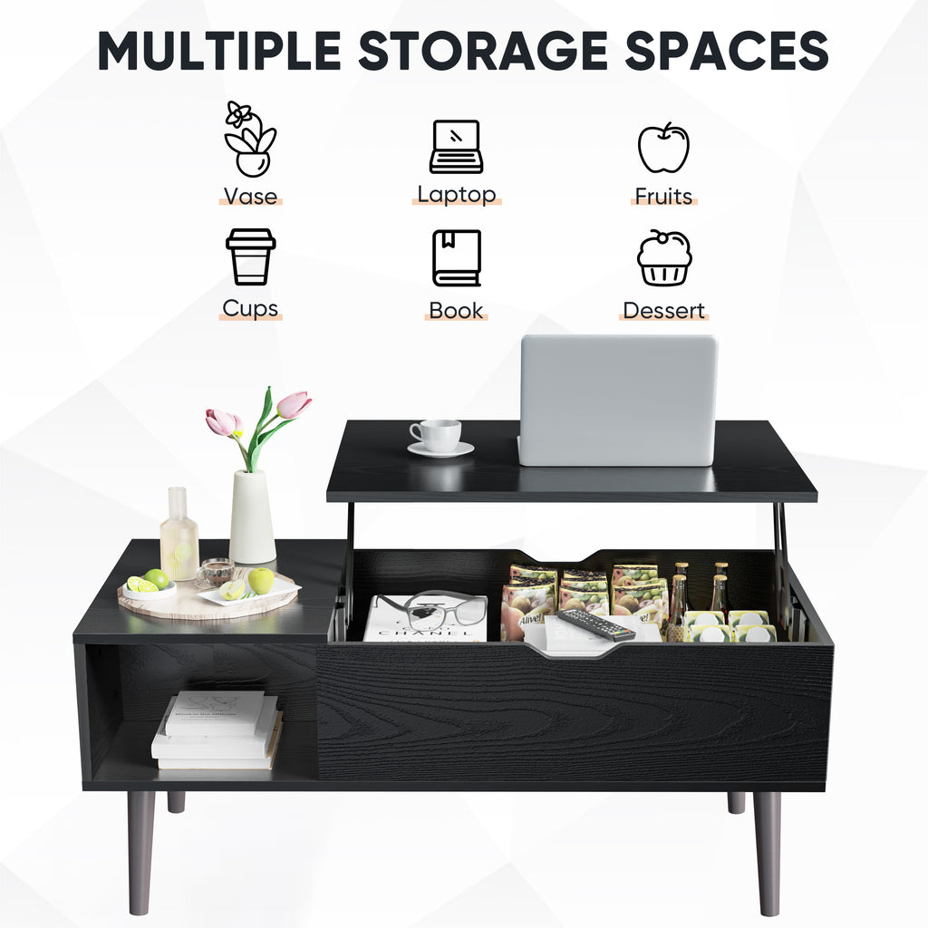 Lift Tabletop Coffee Tables for Living Room with Storage Shelf and Hidden Compartment