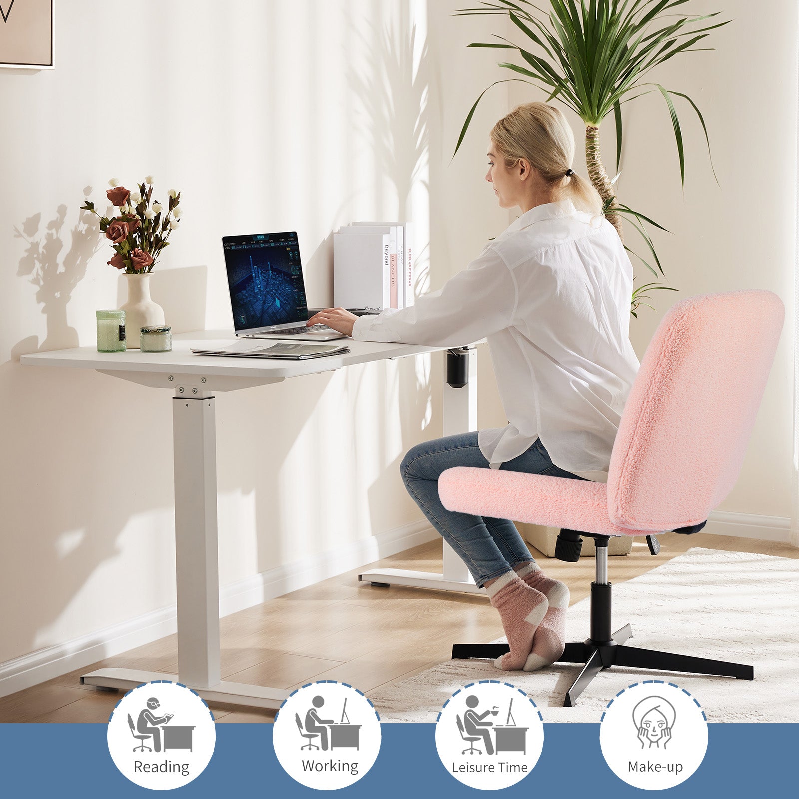 Cross-Legged Chair,No Wheels Armless Swivel Home Office Chair