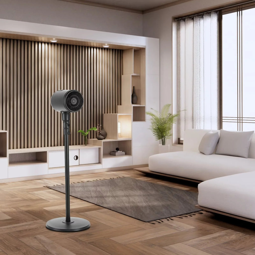 Metal Drum Jet Fan 7 Inch, Indoor and Outdoor Pedestal Fan, 6-speed Rotatable Fan, with Remote Control, Suitable for Bedroom, Living Room and Office, Black