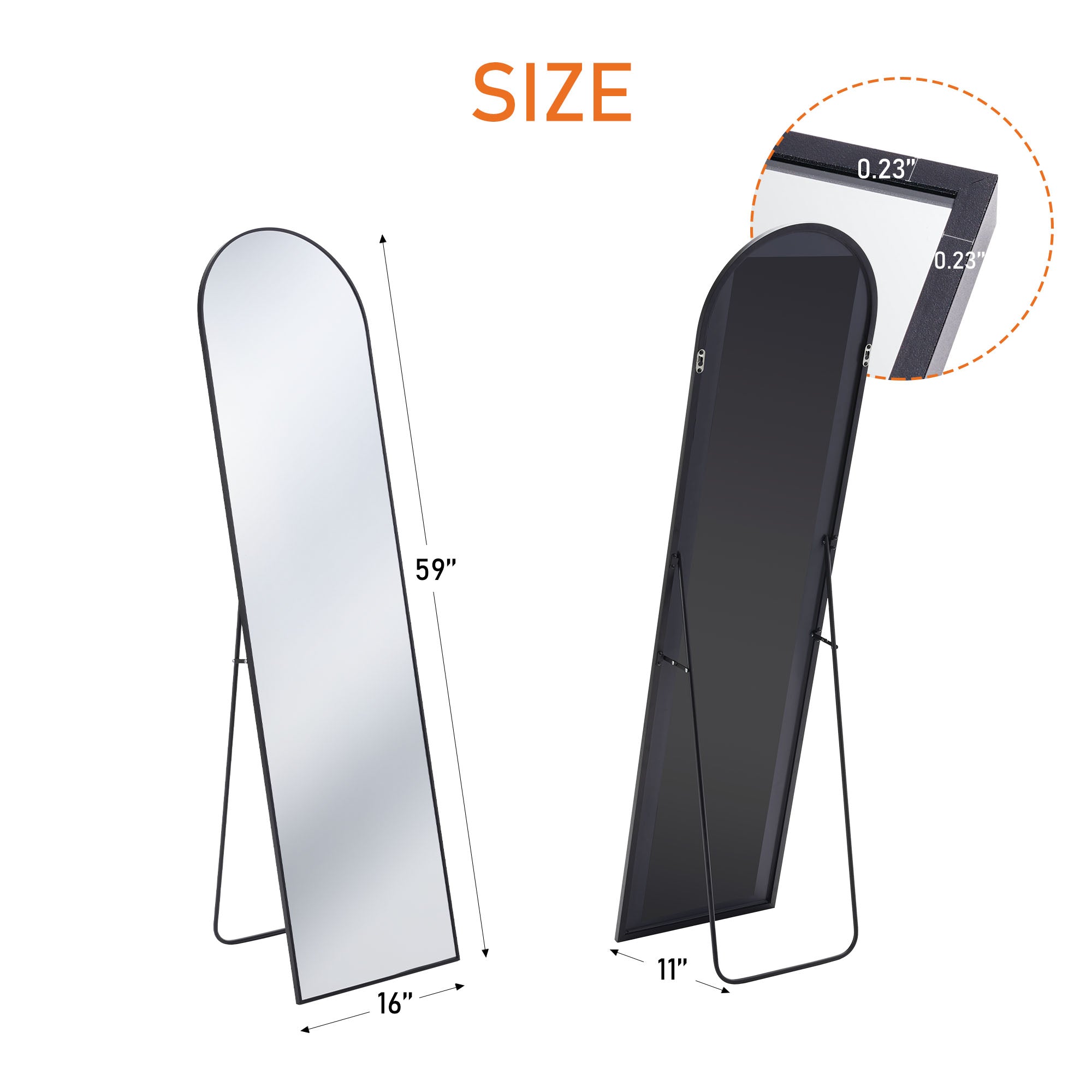 Floor Standing Mirror, Wall Mirror with Stand Aluminum Alloy Thin Frame