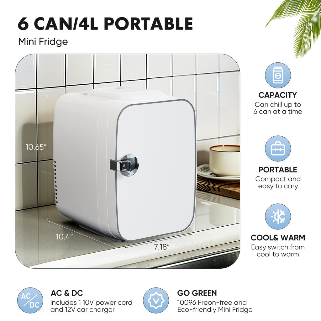 Mini refrigerator 4L/6 cans, portable compact refrigerator skincare, food and beverage