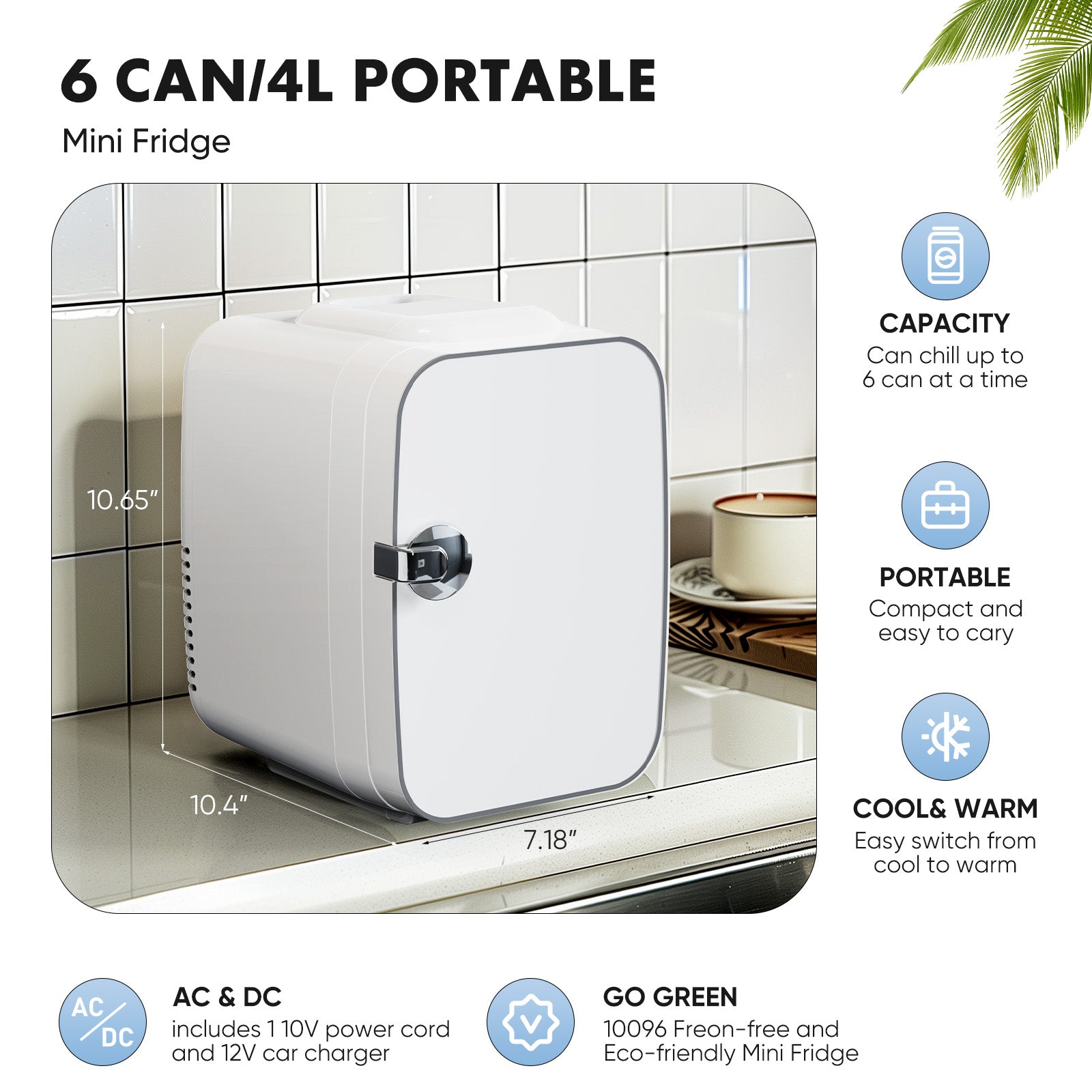 Mini refrigerator 4L/6 cans, portable compact refrigerator skincare, food and beverage
