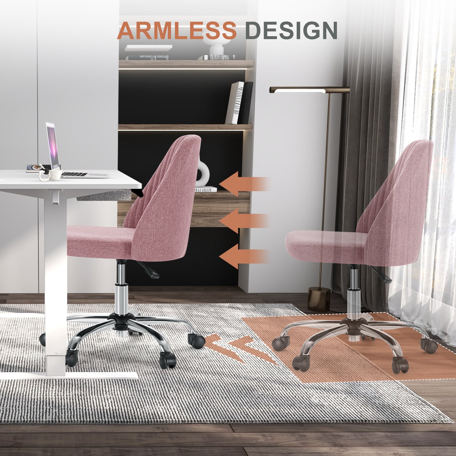 Modern Fabric Armless Adjustable Swivel Office Desk Chairs with Wheels