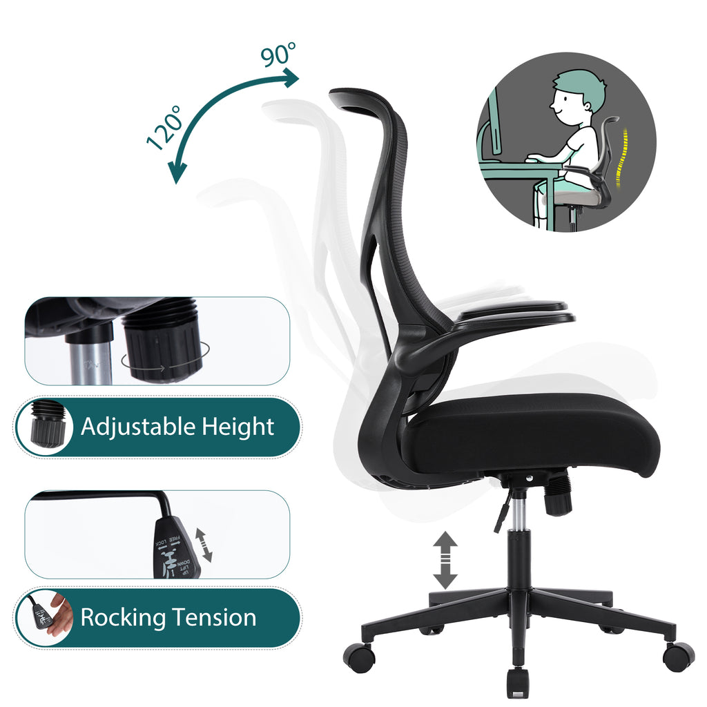 Ergonomic Computer Mesh Chair with Flip-up Armrests,Lumbar Support, Backrest for Home Office
