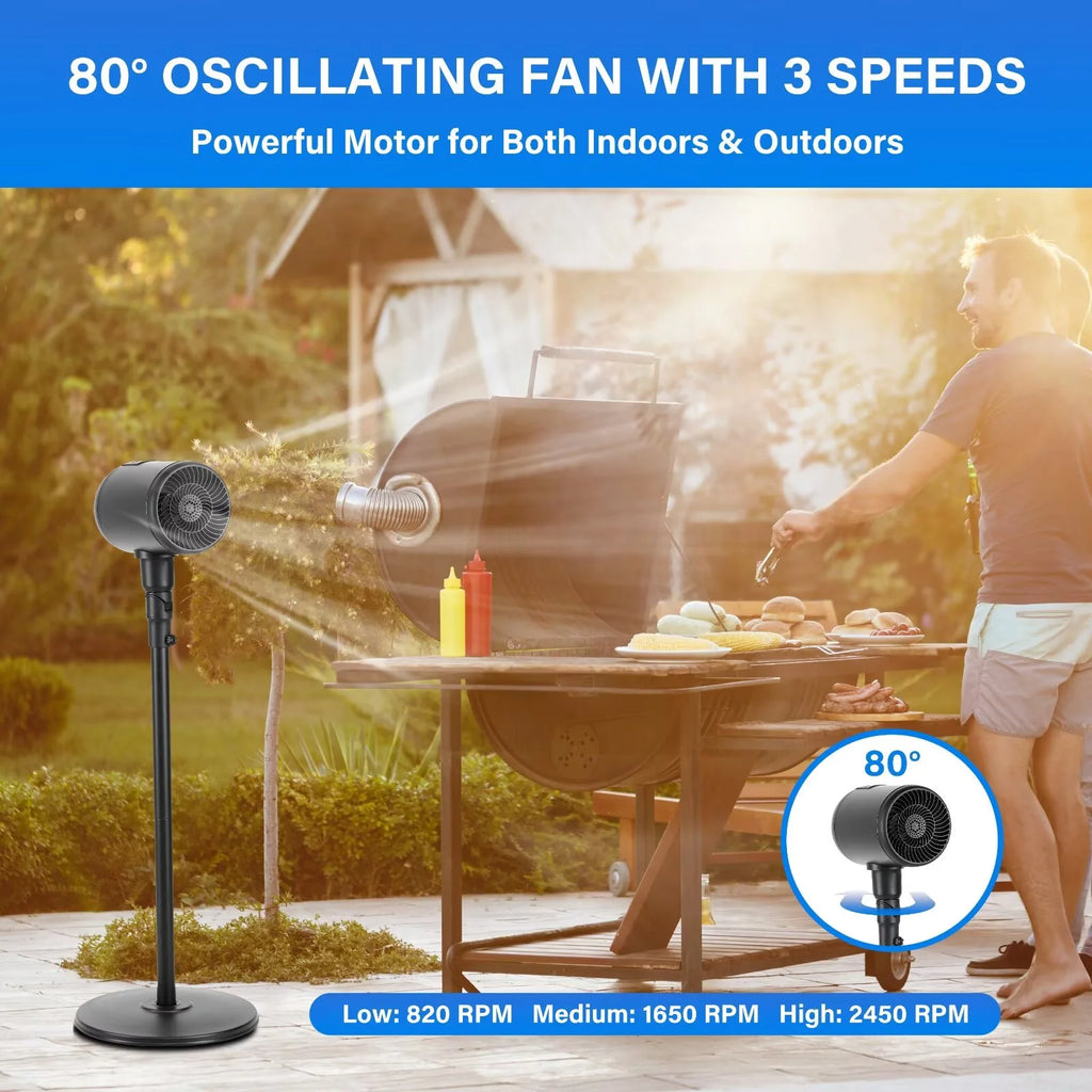 Metal Drum Jet Fan 7 Inch, Indoor and Outdoor Pedestal Fan, 6-speed Rotatable Fan, with Remote Control, Suitable for Bedroom, Living Room and Office, Black