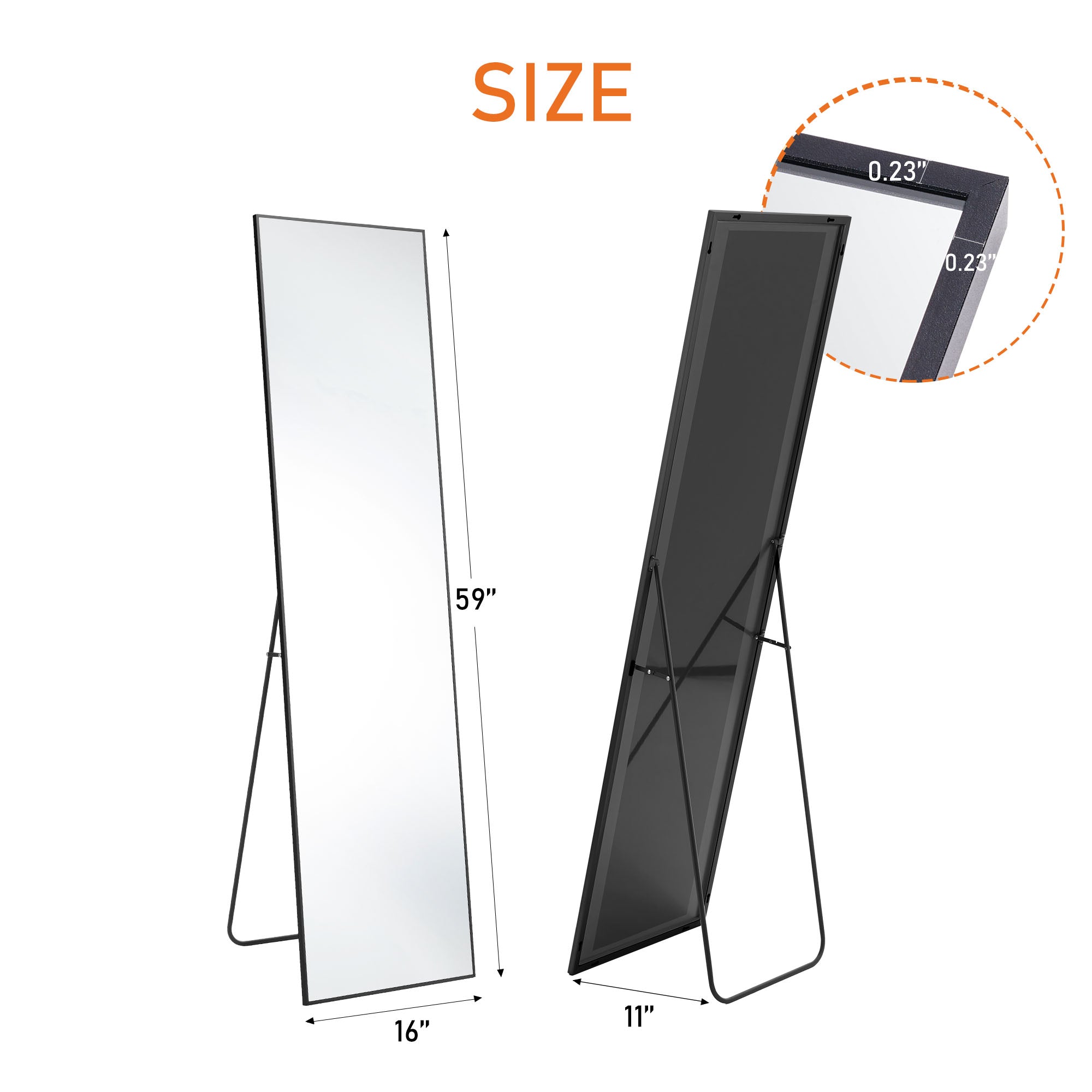 Floor Standing Mirror, Wall Mirror with Stand Aluminum Alloy Thin Frame