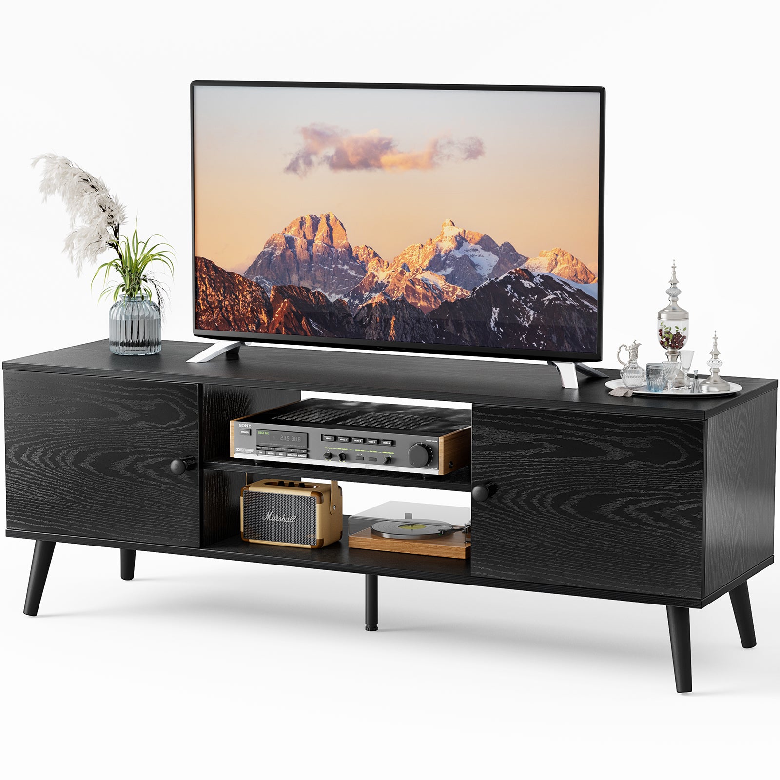Panel TV cabinet can store black cabinets, suitable for home living room office TV cabinet