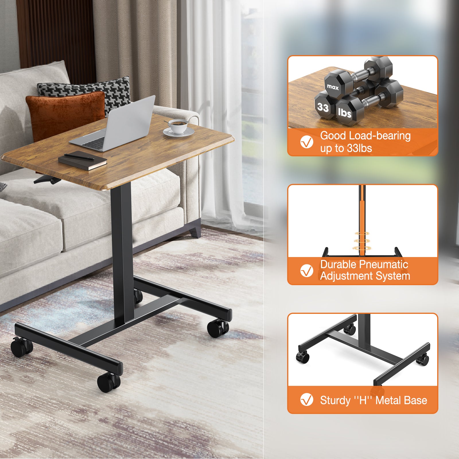 Adjustable Rolling Desk Laptop Computer Cart for Home, Office, Classroom,Overbed Table