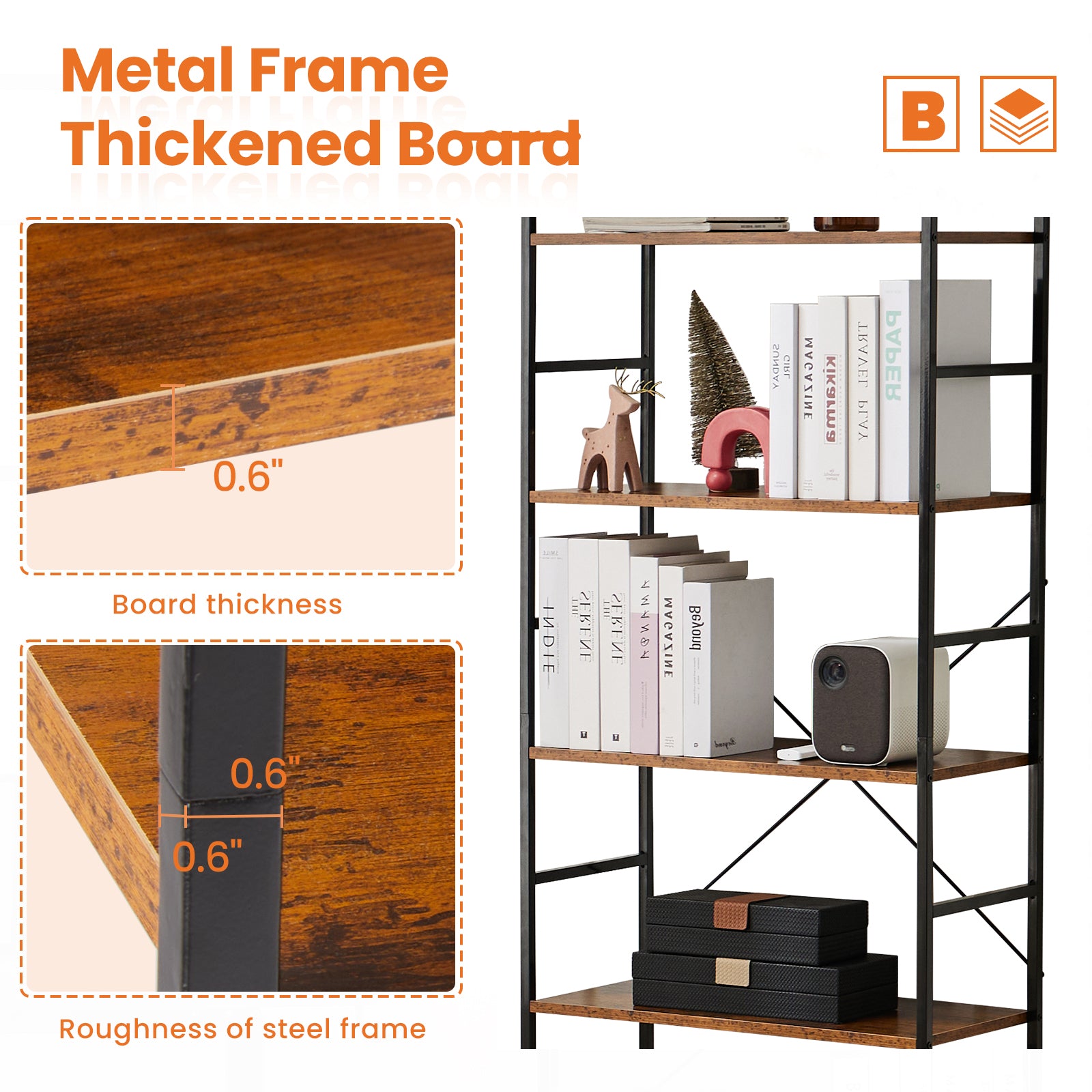 5 Tiers Bookshelf, Classically Modern Book Shelf, Book Rack, Storage Rack Shelves in Living Room/Home/Office