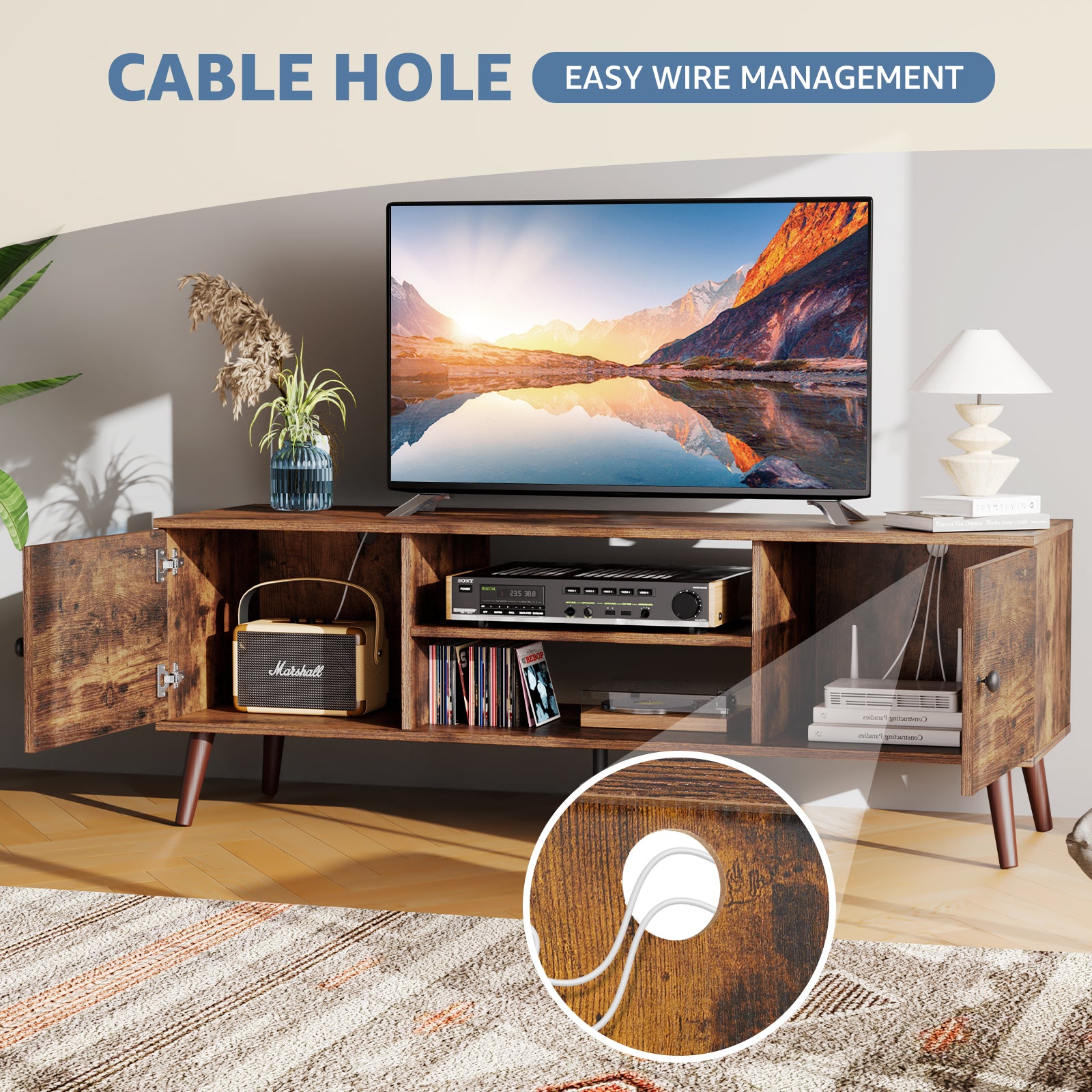 Panel TV cabinet can store black cabinets, suitable for home living room office TV cabinet