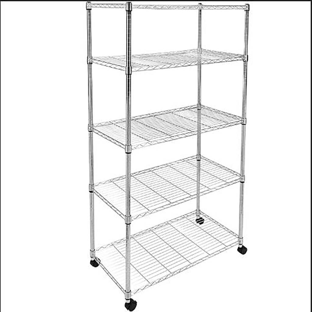 Heavy Duty 5-Tier Storage Shelving Unit, 35.83" W x 13.98" D x 61.02" H, 1250 Lbs Loading Capacity, Chrome