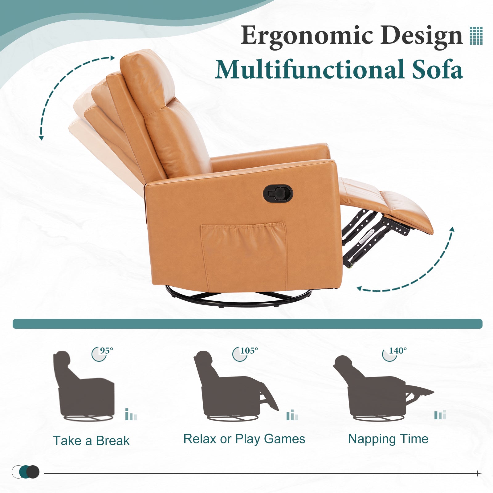 Swivel Recliner Chair, Glider Nursery Chair for Living Room with Extra Large Footrest, High Back, Upholstered Deep Seat
