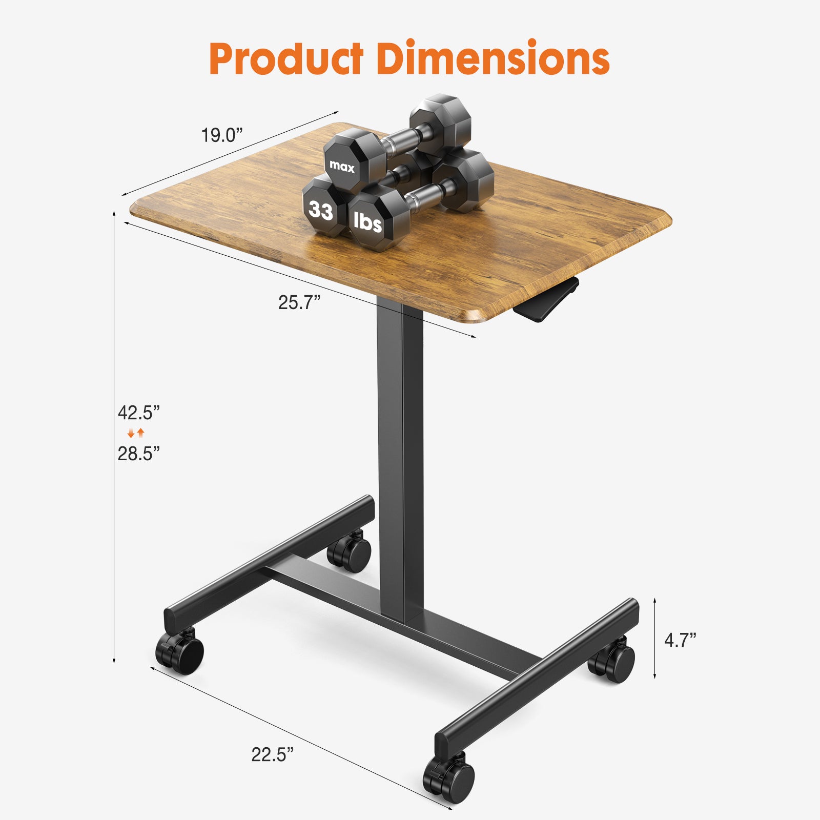 Adjustable Rolling Desk Laptop Computer Cart for Home, Office, Classroom,Overbed Table