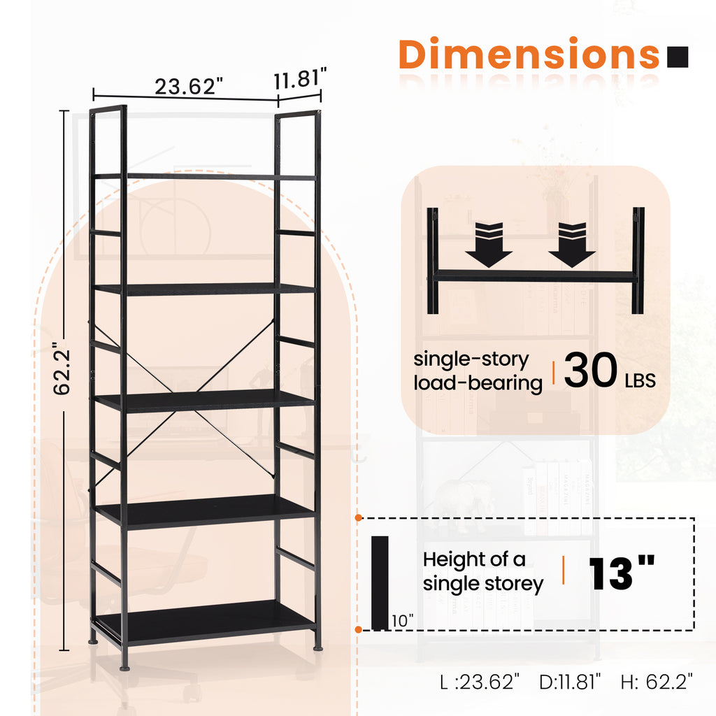 5 Tiers Bookshelf, Classically Modern Book Shelf, Book Rack, Storage Rack Shelves in Living Room/Home/Office