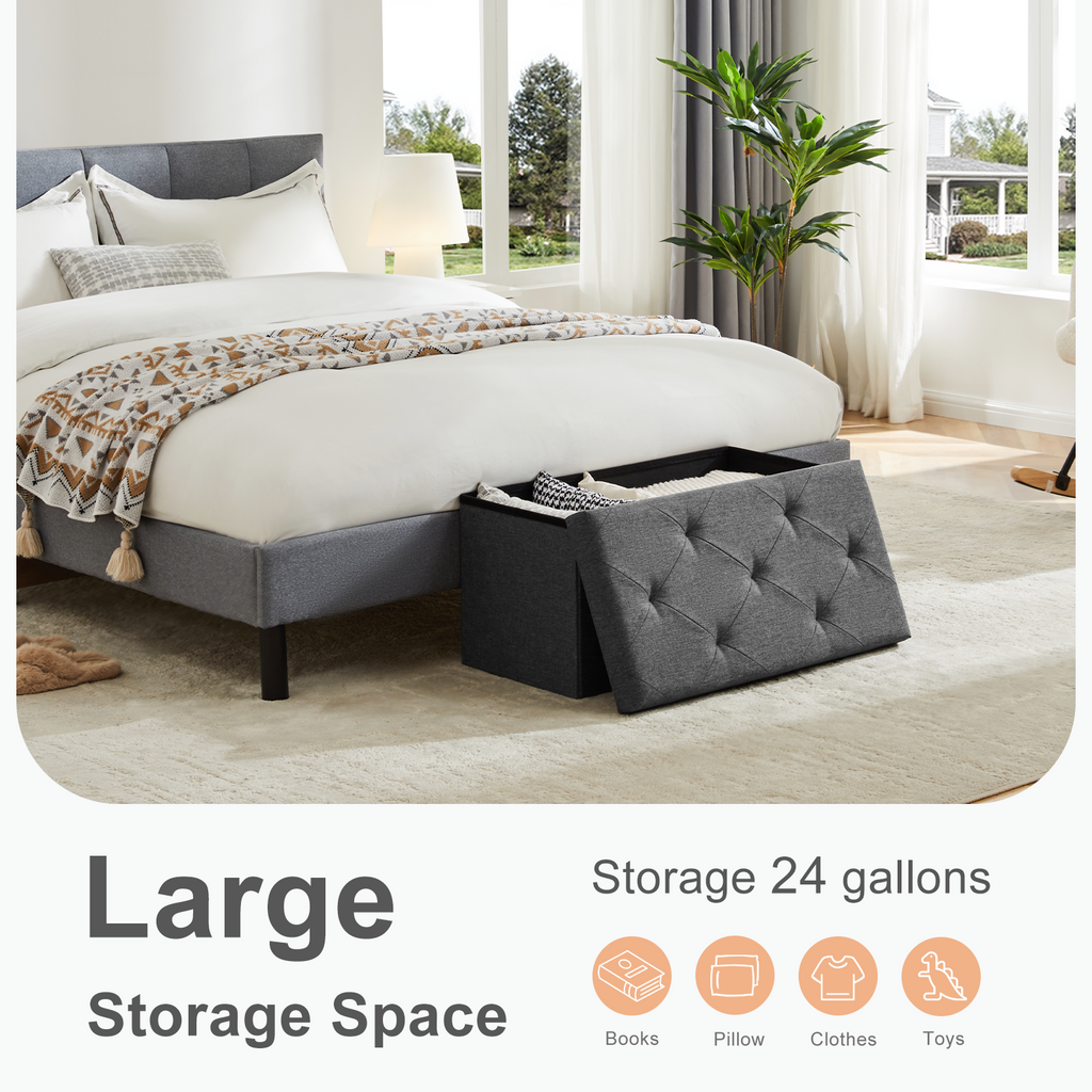 Storage Ottoman with Thicker Foam Padded Seat, Folding Foot Rest for Living Room End of Bed Bench