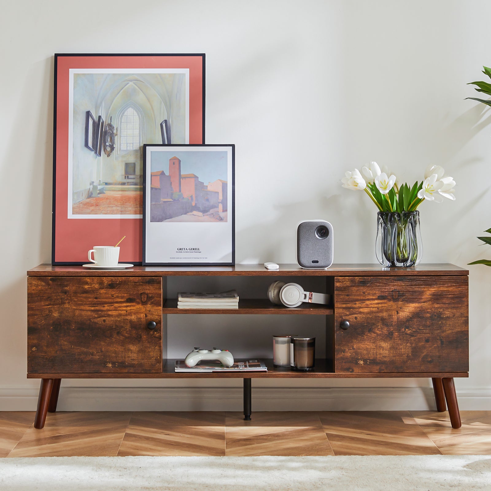 Panel TV cabinet can store black cabinets, suitable for home living room office TV cabinet