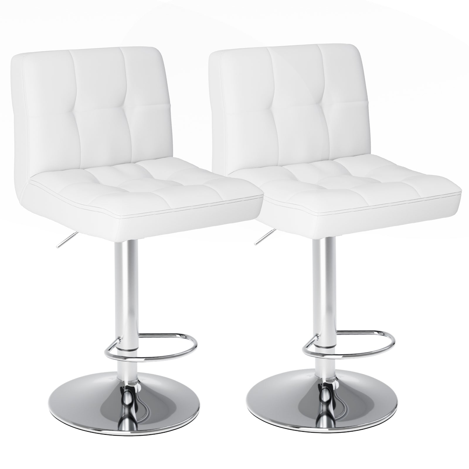 Bar Stools Set of 2, Counter Height Barstools,Square Seat Cushion Barstool with Back, Height Adjustable PU Leather Swivel Barstool