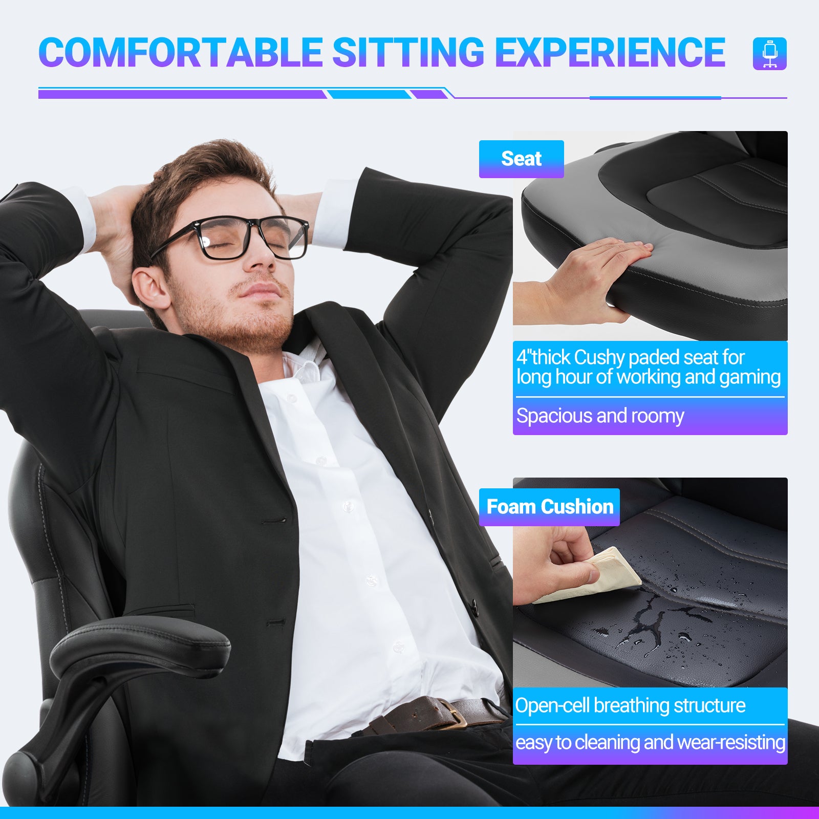 PU Leather Ergonomic Office Chair Swivel Computer Gaming Chair with Lumbar Support