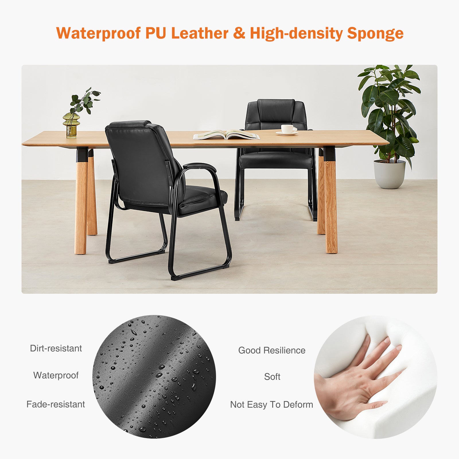 Waiting Room Chairs, Office Desk Guest Chair with Padded Arms for Elderly Home Reception Area Conference Room Lobby Side, Big and Tall PU Leather