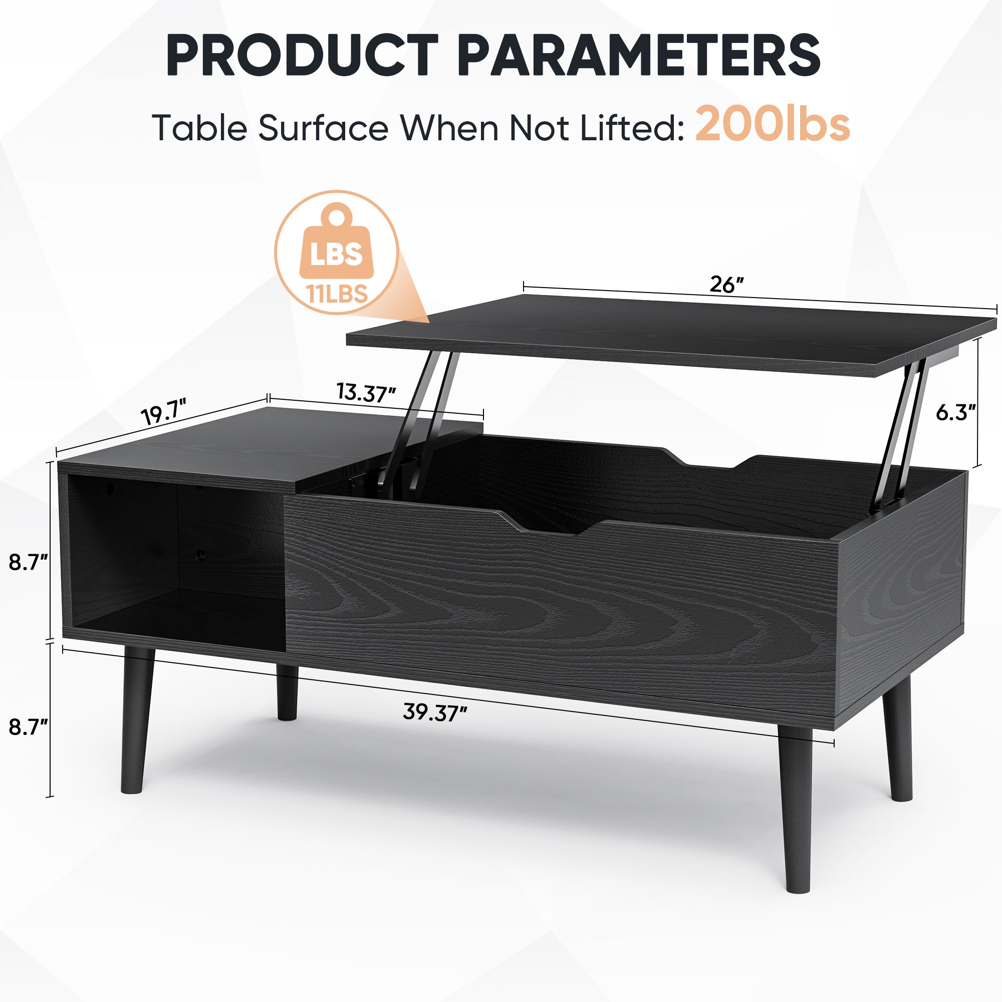 Lift Tabletop Coffee Tables for Living Room with Storage Shelf and Hidden Compartment