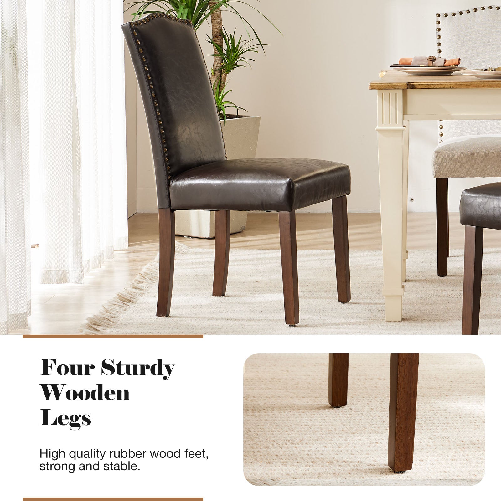 Modern Armless Dining Chairs With Upholstered Fabric,Nailhead Trim And Wood Legs