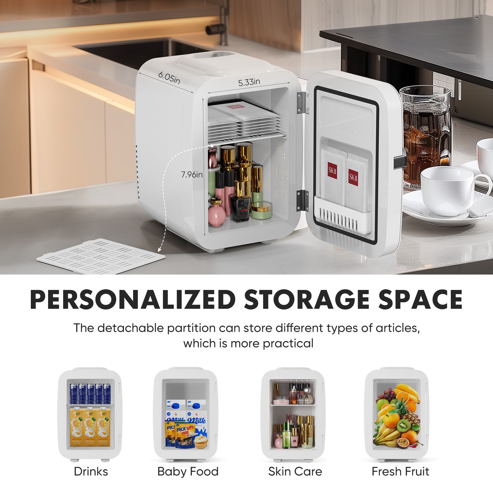 Mini refrigerator 4L/6 cans, portable compact refrigerator skincare, food and beverage
