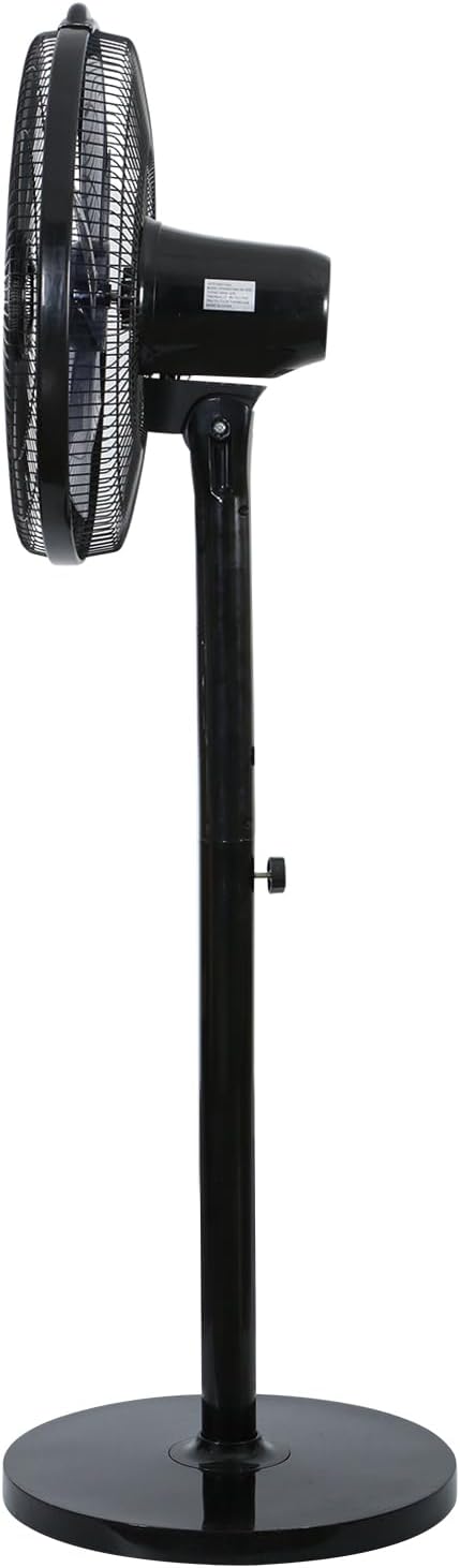 16 Inches Stand Fan with Pedestal Base, Height Adjustable Pedestal Fan with Remote Control, Free Standing Fan with 90-Degree Oscillating 12-Speed Settings, Black