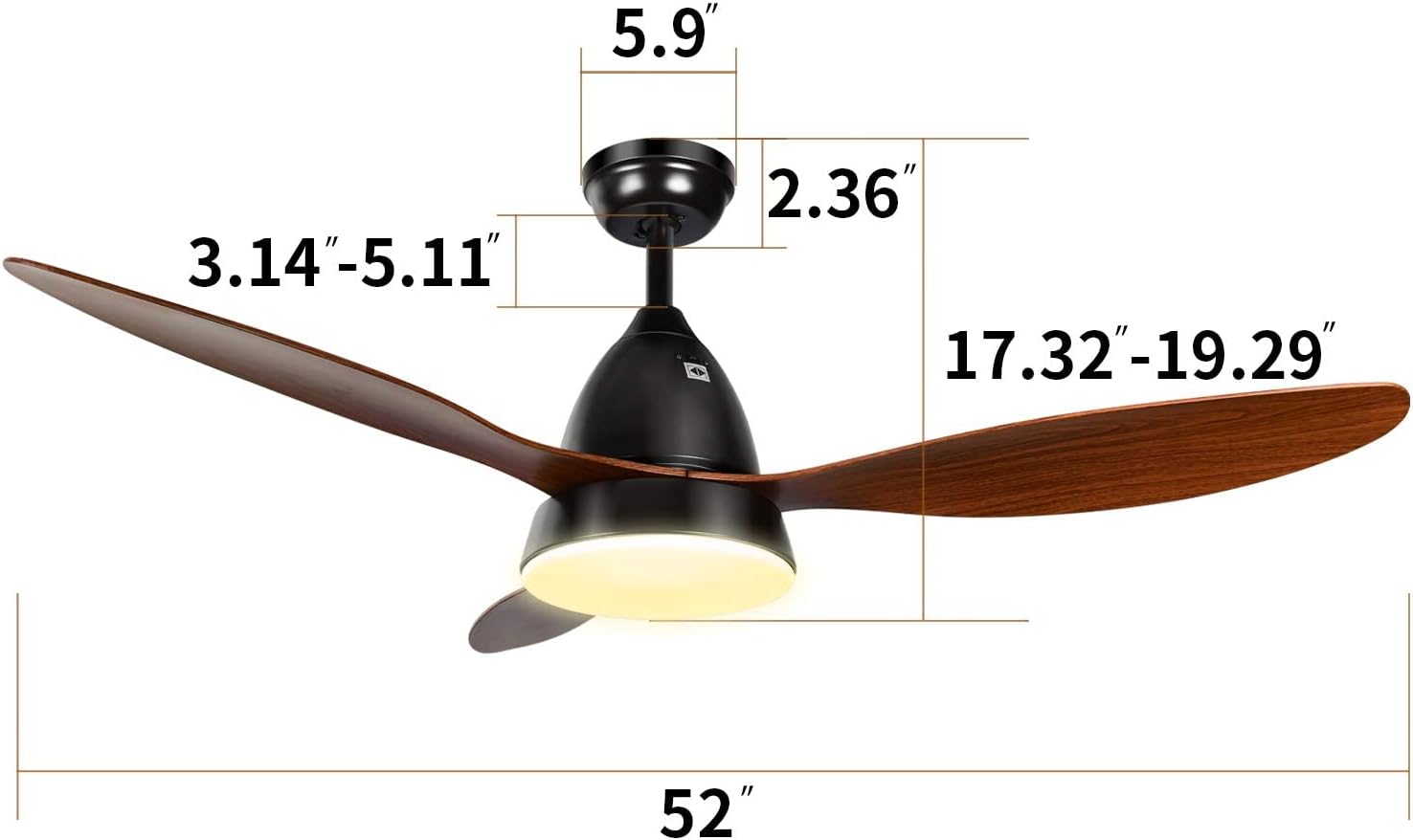 Ceiling Fans with Lights and Remote, Outdoor Ceiling Fans for Patios with Light, Easy to Install Ceiling Fan with Reversible Motor and Wooden Blade for All Seasons