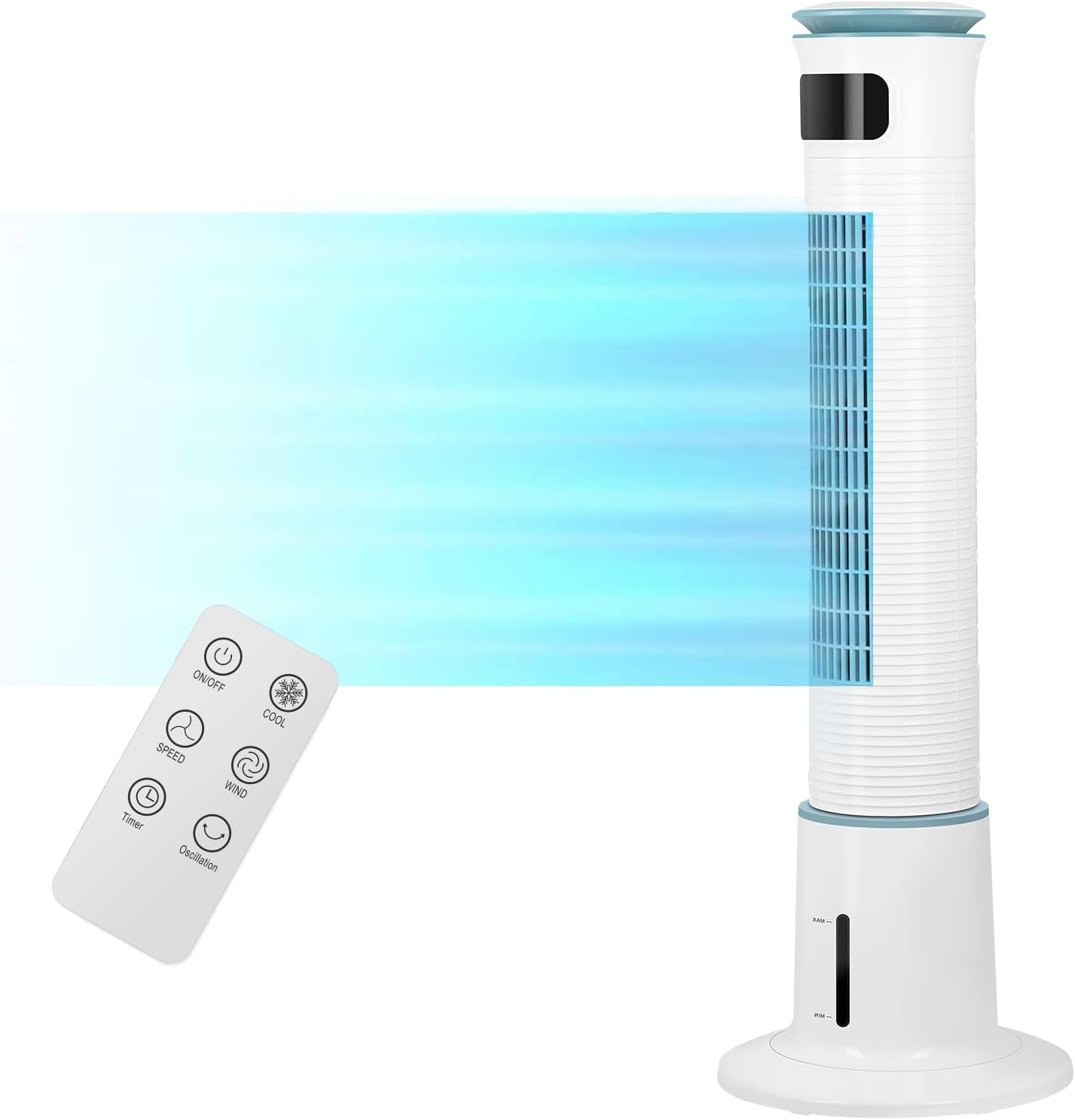 43-Inch Electric Oscillating Tower Fan with Remote Control and Mist Function, 12 Speeds, 3 Modes, 15H Timer for Indoor, Bedroom and Home Office, White
