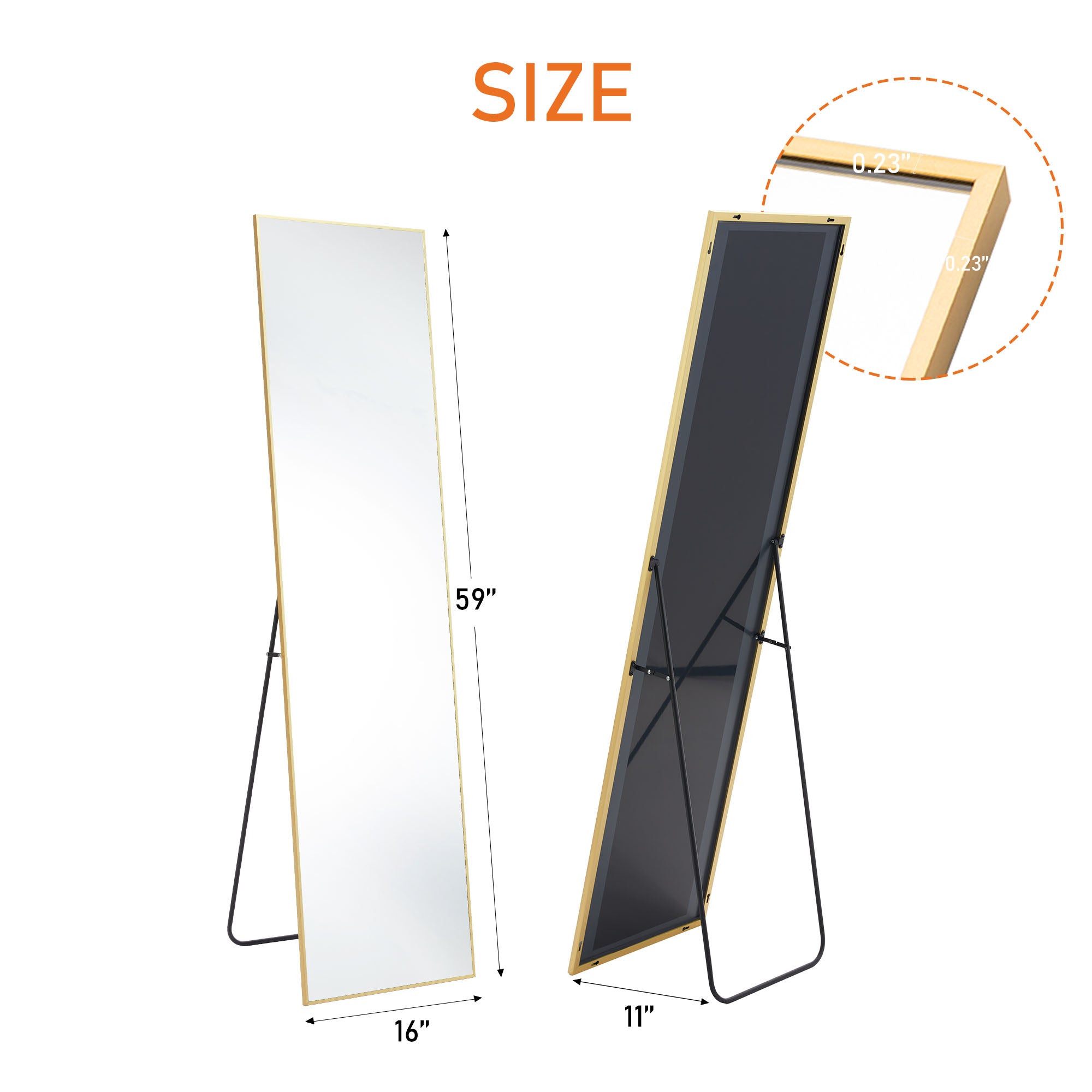 Floor Standing Mirror, Wall Mirror with Stand Aluminum Alloy Thin Frame