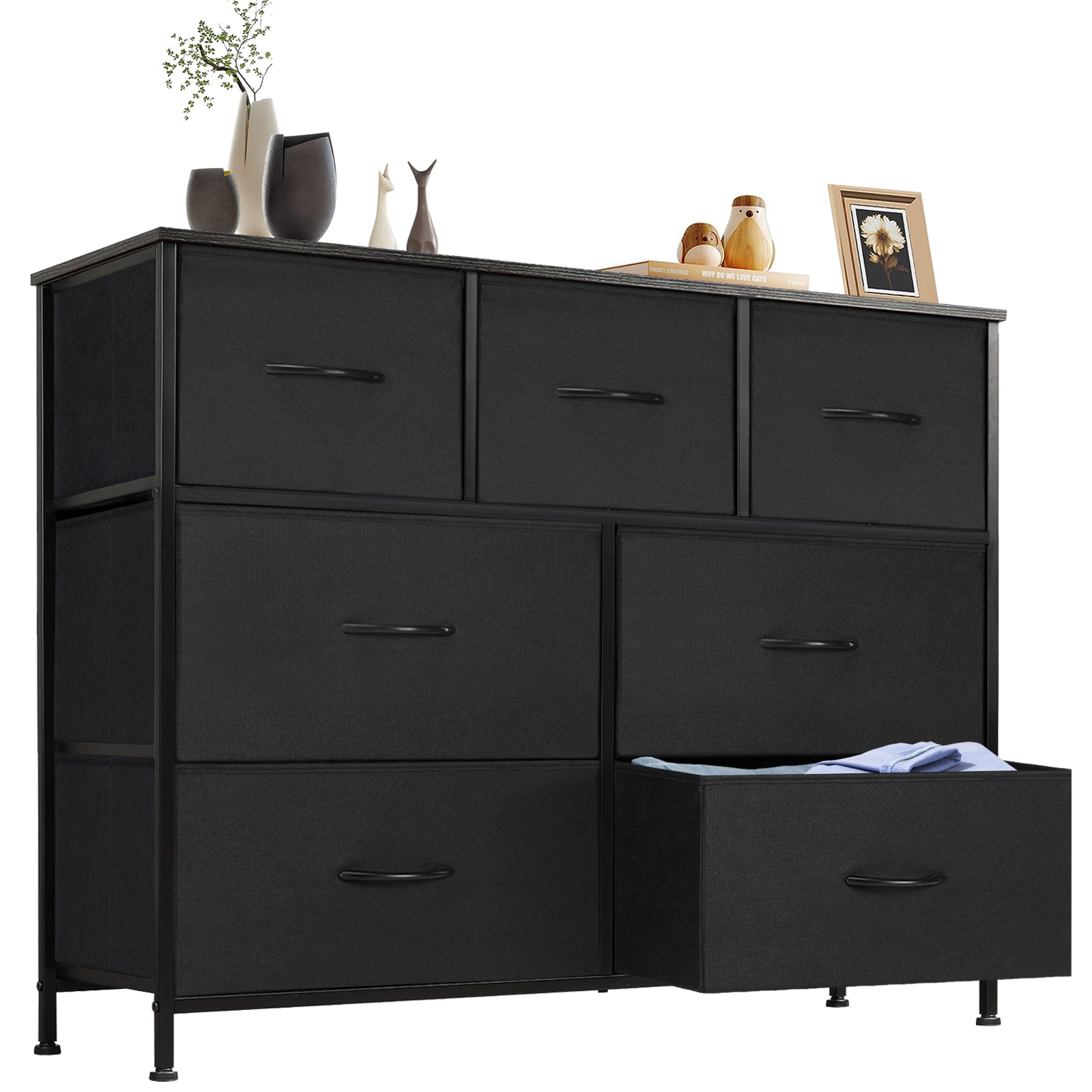 Tall Dresser Fabric Storage Tower ,Wooden Top for Kid Room, Closet, Entryway, Nursery