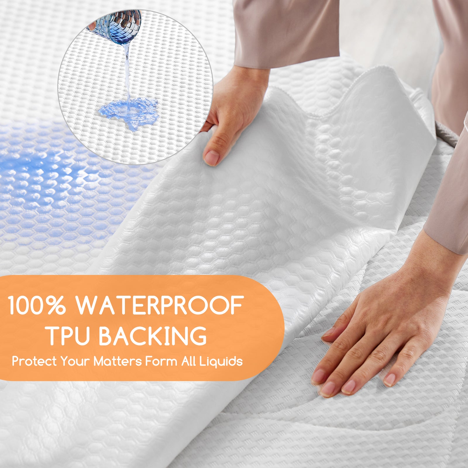 Comfortable Sleeping mattresses, deep Pockets up to 21 inches, Quilted Protective Film, Noise Free, Soft, Breathable White Cover