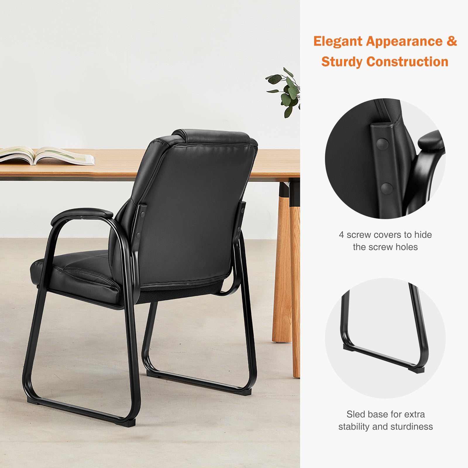 Waiting Room Chairs, Office Desk Guest Chair with Padded Arms for Elderly Home Reception Area Conference Room Lobby Side, Big and Tall PU Leather