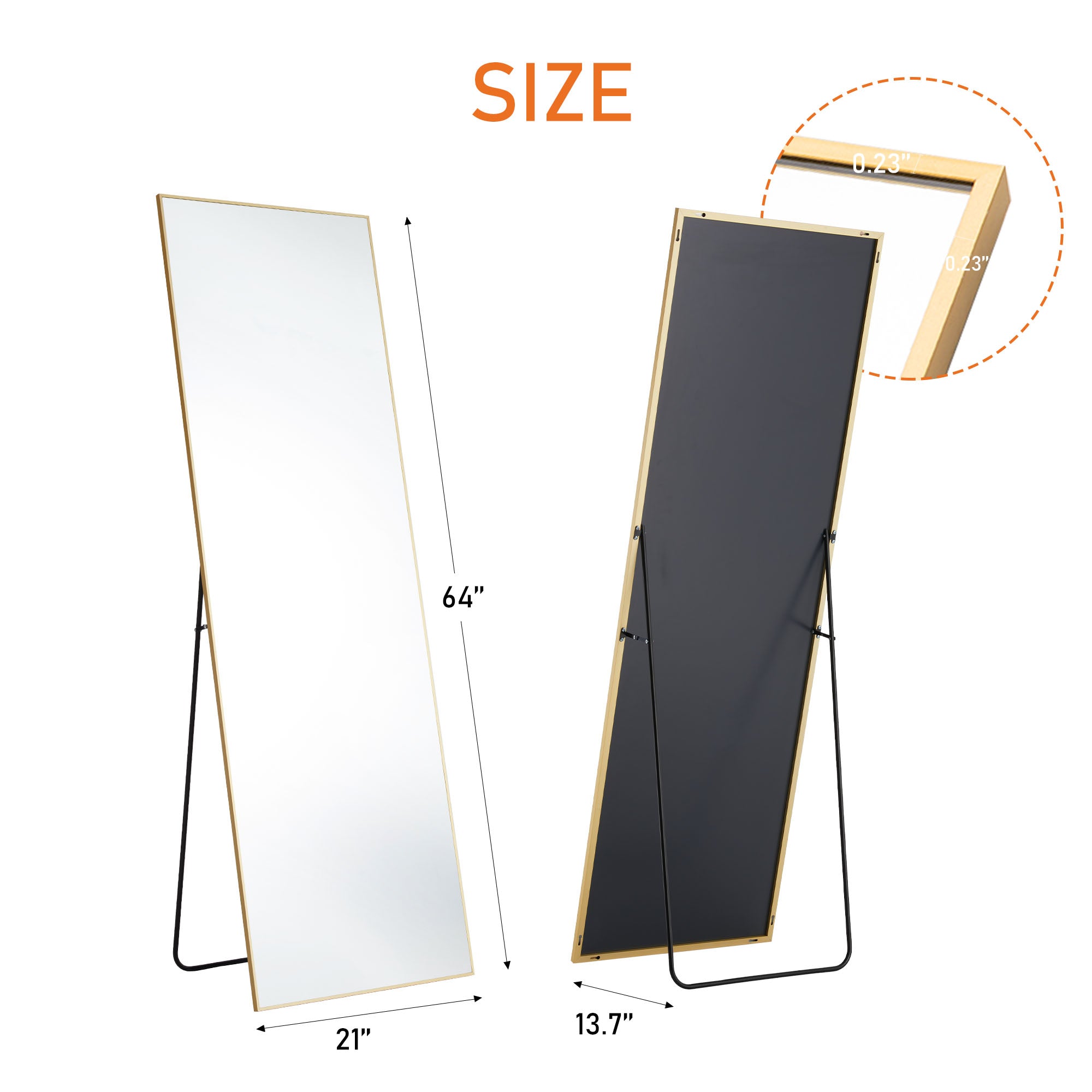 Floor Standing Mirror, Wall Mirror with Stand Aluminum Alloy Thin Frame