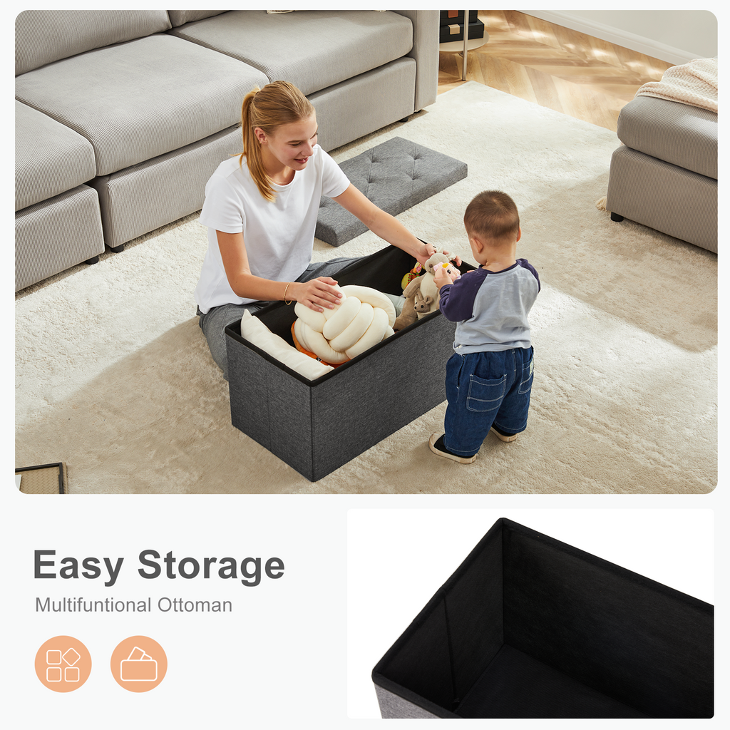 Storage Ottoman with Thicker Foam Padded Seat, Folding Foot Rest for Living Room End of Bed Bench