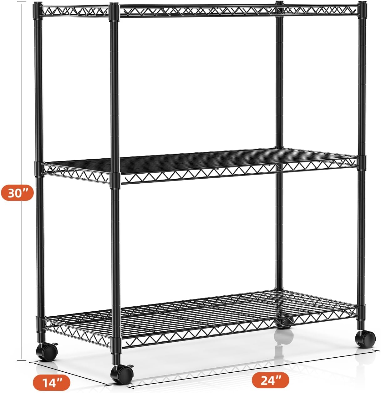 Heavy Duty 3-Tier Storage Shelves 750Lb Capacity, 24.02" D x 13.78" W x 29.92" H Shelving Unit for Pantry, Garage, Laundry and Kitchen, Black, 2 Pack