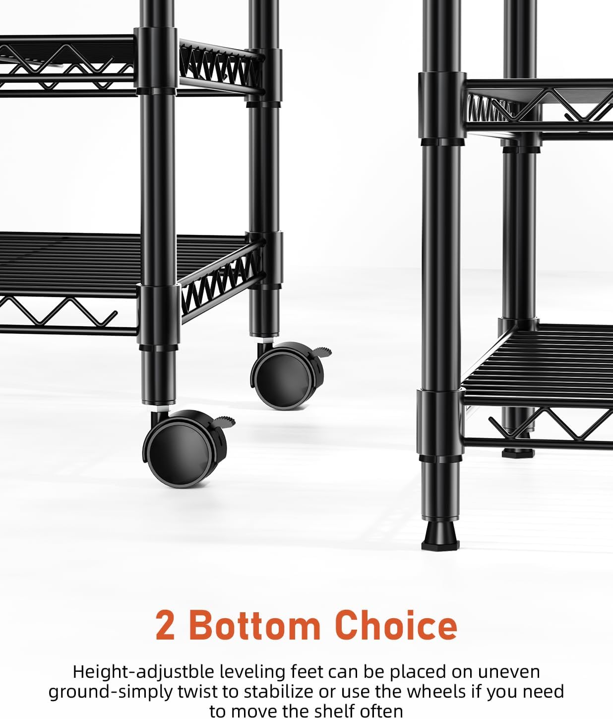 Heavy Duty 3-Tier Storage Shelves 750Lb Capacity, 24.02" D x 13.78" W x 29.92" H Shelving Unit for Pantry, Garage, Laundry and Kitchen, Black, 2 Pack