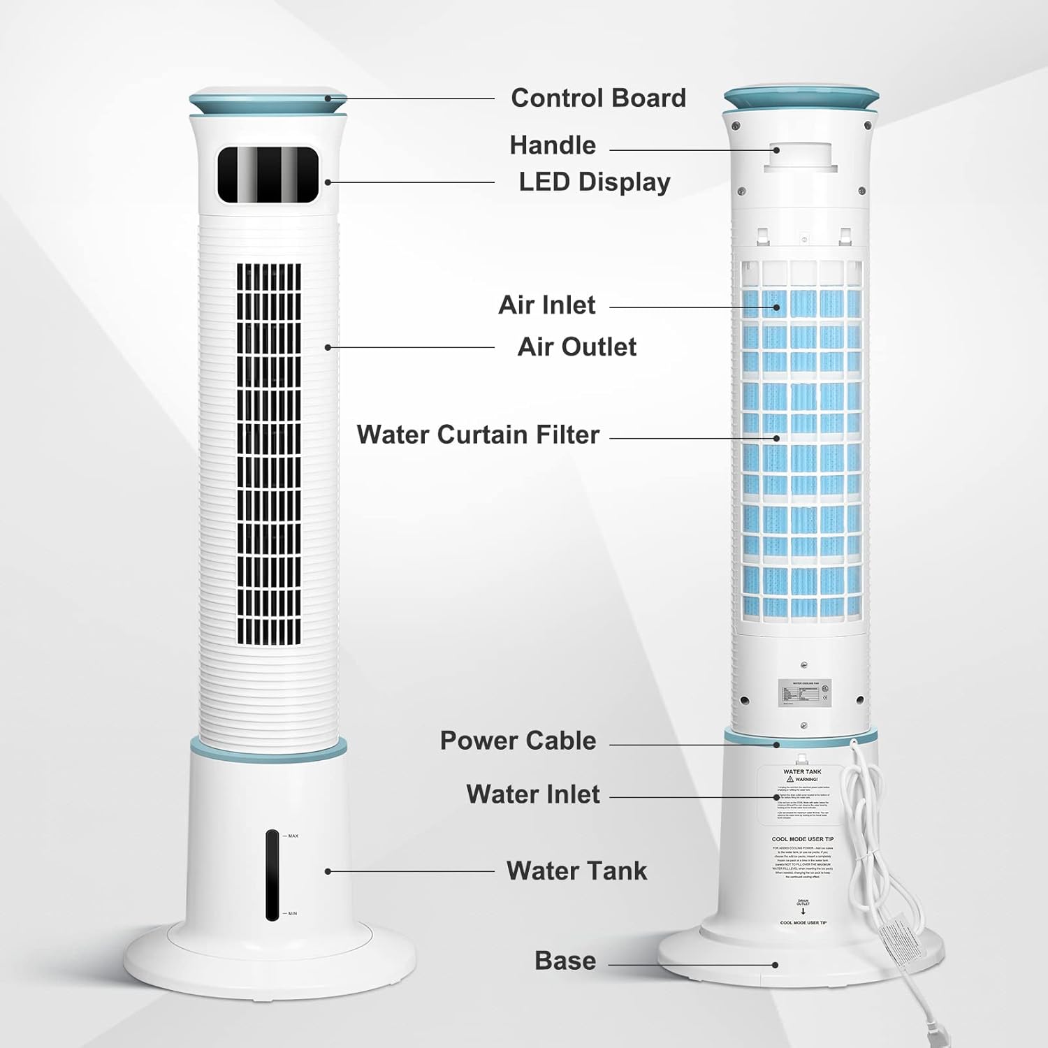 43-Inch Electric Oscillating Tower Fan with Remote Control and Mist Function, 12 Speeds, 3 Modes, 15H Timer for Indoor, Bedroom and Home Office, White