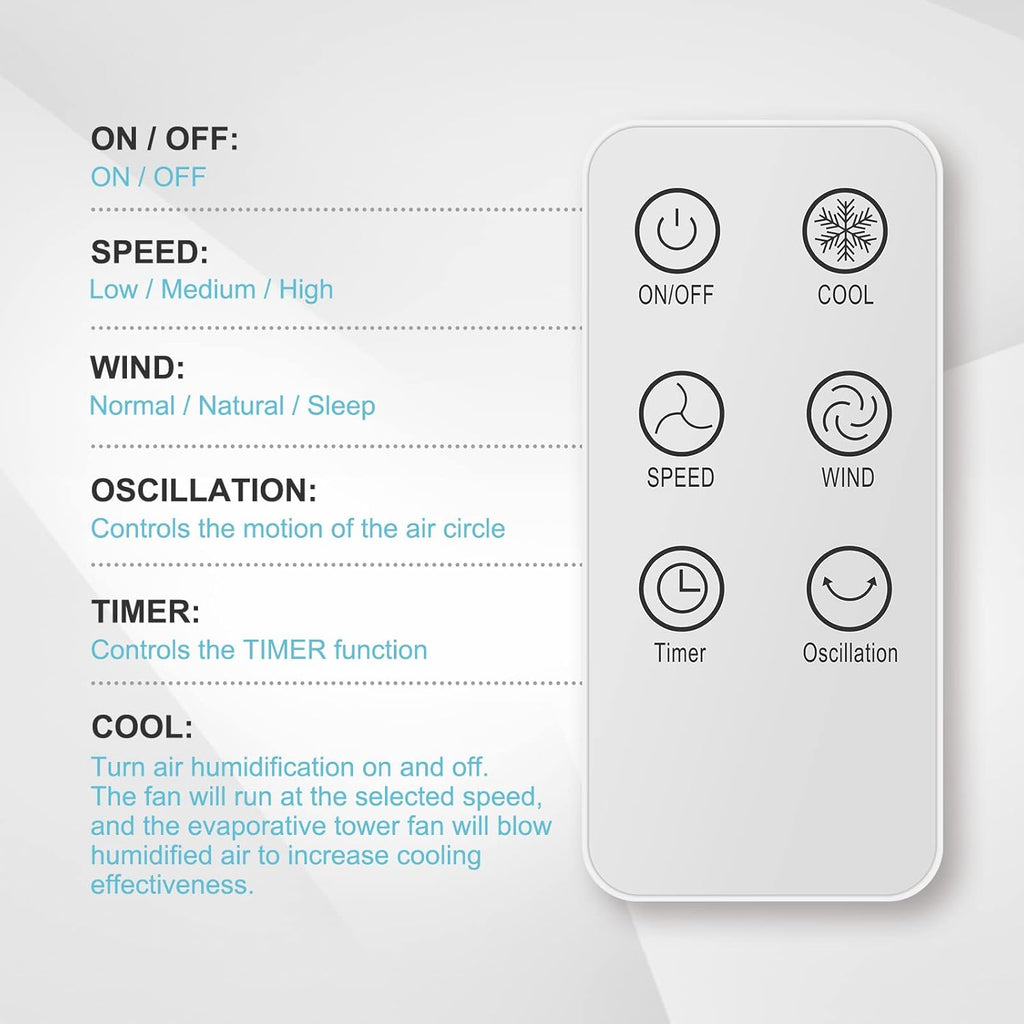 43-Inch Electric Oscillating Tower Fan with Remote Control and Mist Function, 12 Speeds, 3 Modes, 15H Timer for Indoor, Bedroom and Home Office, White
