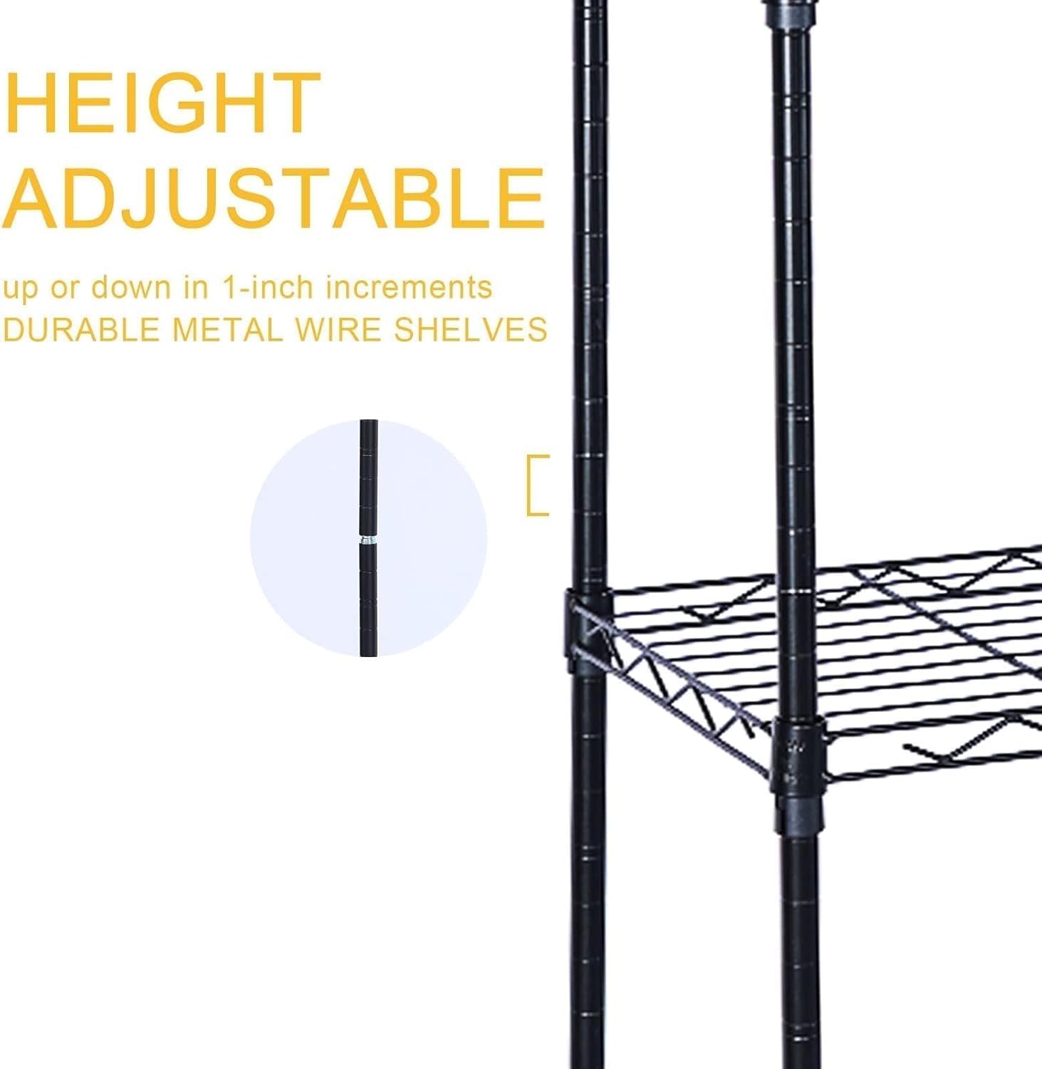 Heavy Duty 6-Shelf Shelving, 29.92'' D x 13.98'' W x 71.65'' H Adjustable Wire Shelving with Hanging Hooks and Wheels, Black