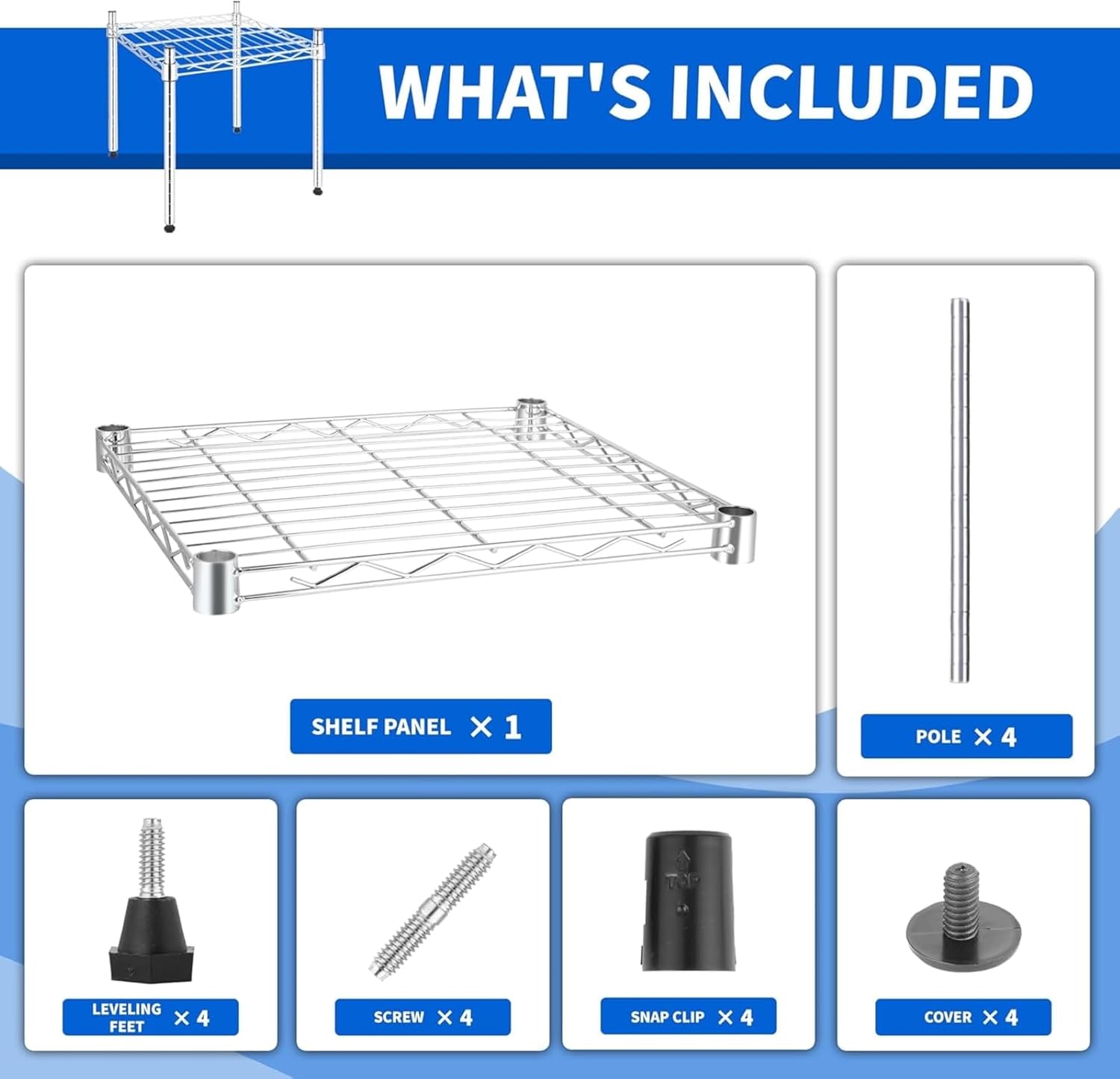 1-Tier Shelving Unit, 15" W x 15" D x 13.8" H Wire Metal Storage Rack, Chrome