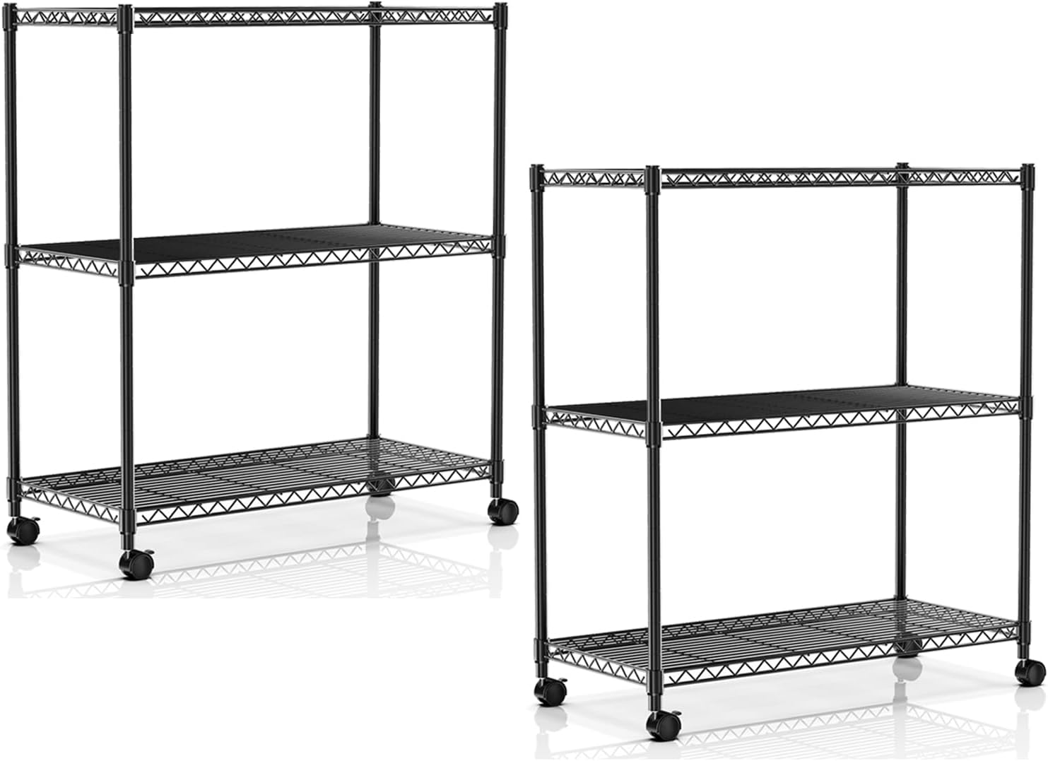 Heavy Duty 3-Tier Storage Shelves 750Lb Capacity, 24.02" D x 13.78" W x 29.92" H Shelving Unit for Pantry, Garage, Laundry and Kitchen, Black, 2 Pack