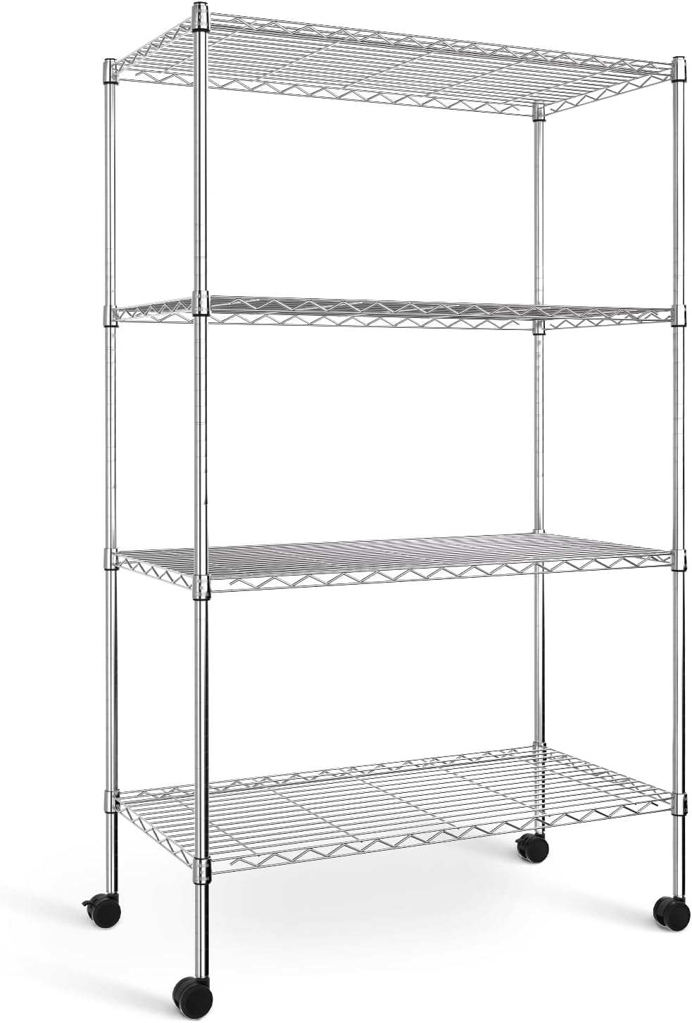 Heavy Duty Storage Shelves, Large Loading Capacity, Adjustable Shelving Unit with Wheels, Chrome