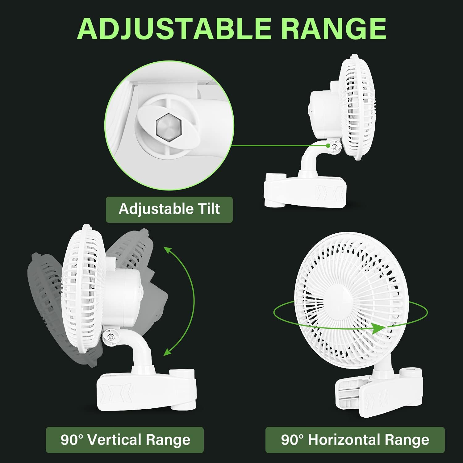 Clip Fan, 6 Inch Grow Tent Fan, Adjustable 90° Angles, 15W, 2-Speeds Control
